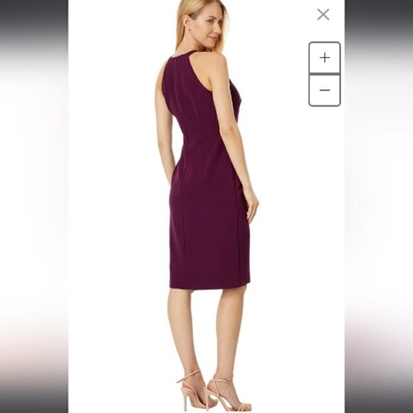 Vince Camuto Stretch Crepe Halter Ruched Dress in Plum - Picture 10 of 16